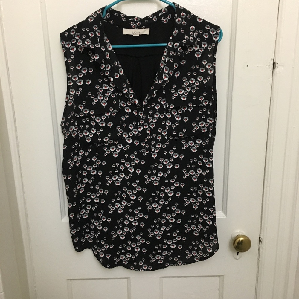 LOFT Mixed Media Collared Split Neck Shell size XL
